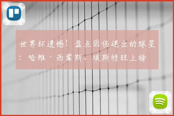 世界杯遗憾!盘点因伤退出的球星:哈维·西蒙斯、埃斯特旺上榜